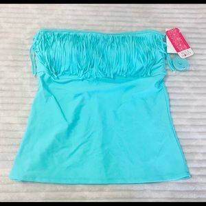 Hula Honey Aqua Fringe Tankini Bandeau Swim Top XL